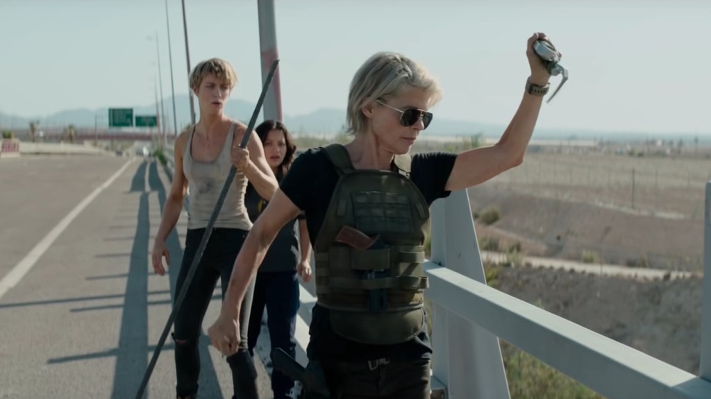 Terminator Dark Fate 2019 - Linda Hamilton, Natalia Reyes, Mackenzie Davis as Sarah Connor, Dani Ramos, and Grace